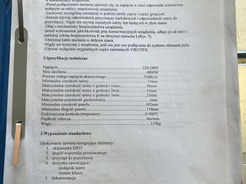 Okleiniarka prostoliniowa Virutex EB35 EB 35