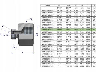 Tulejka różnicowa hydrauliczna calowa AB 3/8"GZ x 1/2"GW BSP Waryński ( spr