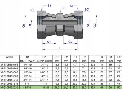 Złączka hydrauliczna calowa AA 1 1/4" BSP Waryński