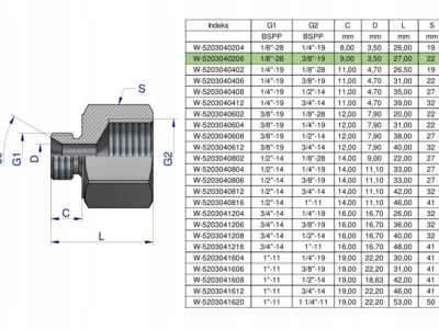 Tulejka różnicowa hydrauliczna calowa AB 1/8"GZ x 3/8"GW BSP Waryński ( spr