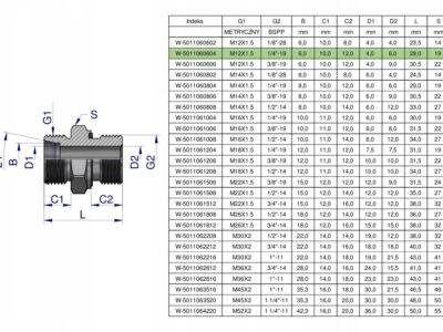 Przyłączka hydrauliczna BB (XGE) M12x1.5 06L x 1/4" BSP ED Waryński ( sprze