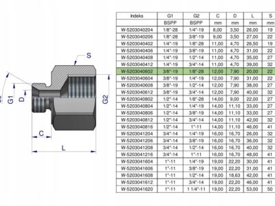 Tulejka różnicowa hydrauliczna calowa AB 3/8"GZ x 1/8"GW BSP Waryński ( spr