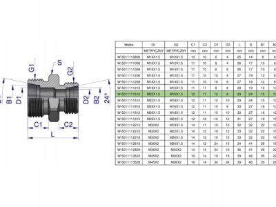 Złączka hydrauliczna redukcyjna metryczna BB M22x1.5 15L / M16x1.5 10L (XG)