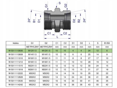 Złączka hydrauliczna metryczna BB M12x1.5 06L (XG) Waryński ( sprzedawane p