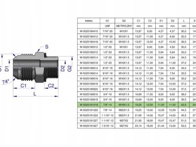 Przyłączka hydrauliczna BB 7/8"UNF (JIC) x M18x1.5 (XGE) Waryński ( sprzeda