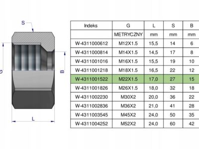 Nakrętka hydrauliczna metryczna (M15L) M22x1.5 15L Waryński ( sprzedawane p