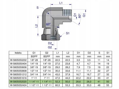 Kolanko hydrauliczne calowe AB 1 1/4" BSP Waryński