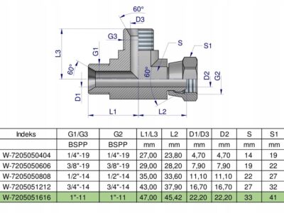 Trójnik hydrauliczny niesymetryczny calowy BBA 1" BSP (XEVL) Waryński