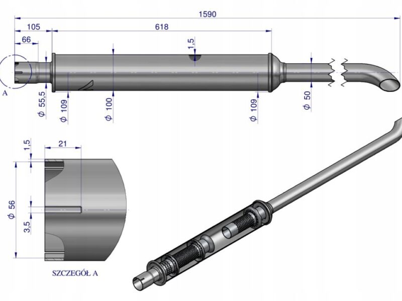 Tłumik 1590mm 6kg MF4 INOX WARYŃSKI
