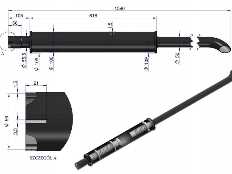 Tłumik 1590mm 6kg MF4 EMALIA ORYGINAŁ URSUS