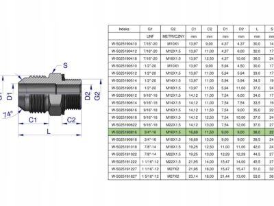 Przyłączka hydrauliczna BB 3/4"UNF (JIC) x M16x1.5 (XGE) Waryński ( sprzeda