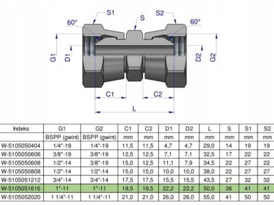 Złączka hydrauliczna calowa AA 1" BSP Waryński