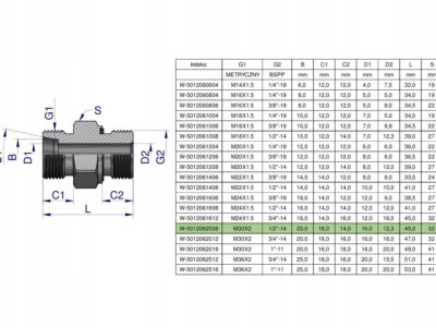 Przyłączka hydrauliczna (odmiana ciężka XGE) BB M30x2 20S x 1/2" BSP ED War