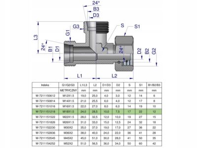 Trójnik hydrauliczny niesymetryczny metryczny BBA M18x1.5 12L (XEVL) Waryńs