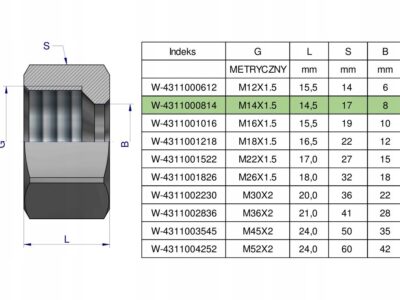 Nakrętka hydrauliczna metryczna (M08L) M14x1.5 08L Waryński ( sprzedawane p