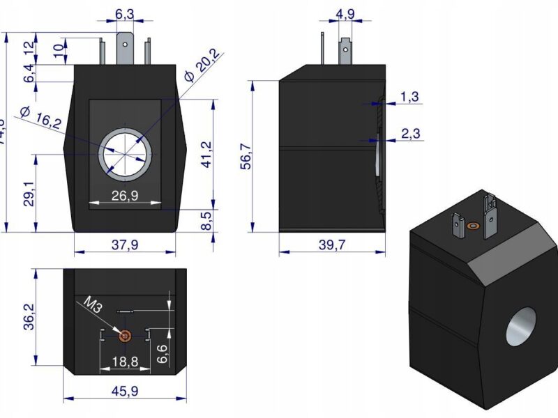 Cewka elektrozaworu 16mm 30W 12V DC