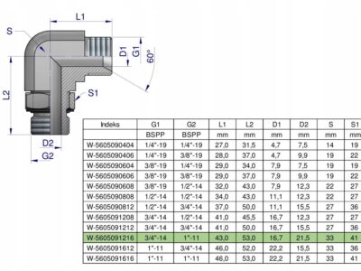 Kolanko hydrauliczne nastawne calowe BB 3/4" x 1" BSP z regulacją Waryński