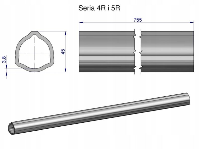 Rura wewnętrzna Seria 4R i 5R do wału 910 przegubowo-teleskopowego 45x3.8 m