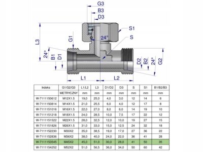 Trójnik hydrauliczny symetryczny metryczny BAB M45x2 35L (XEVT) Waryński