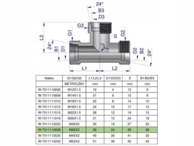 Trójnik hydrauliczny metryczny BBB M36x2 28L (XT) Waryński