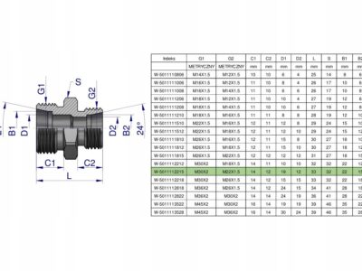 Złączka hydrauliczna redukcyjna metryczna BB M30x2 22L / M22x1.5 15L (XG) W