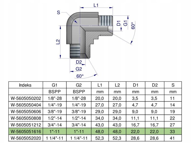 Kolanko hydrauliczne calowe BB 1" BSP (XW) Waryński