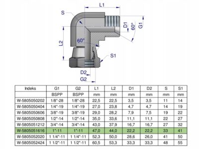 Kolanko hydrauliczne calowe AB 1" BSP Waryński