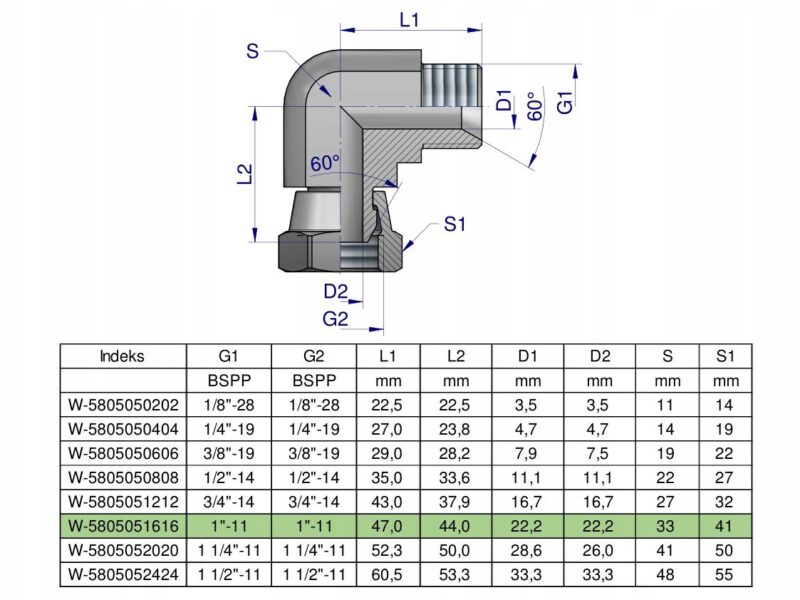 Kolanko hydrauliczne calowe AB 1" BSP Waryński