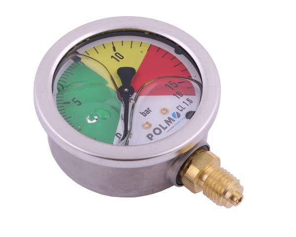 Manometr glicerynowy M63 0-16 bar gwint M12x1.5 dolne przyłącze. obudowa kw