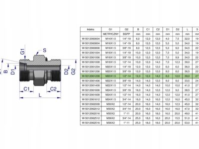 Przyłączka hydrauliczna (odmiana ciężka XGE) BB M20x1.5 12S x 1/2" BSP ED W