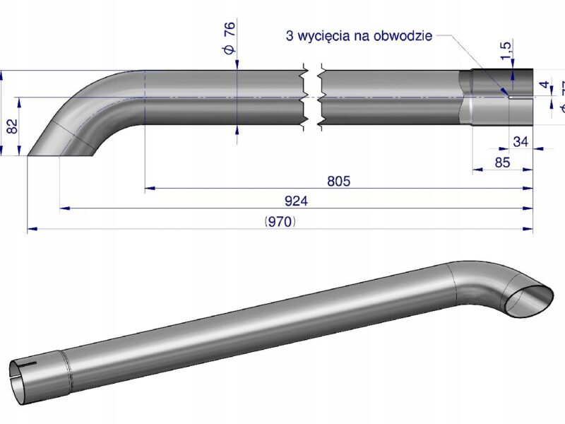 Rura wylotowa do tłumika A184475 inox WARYŃSKI