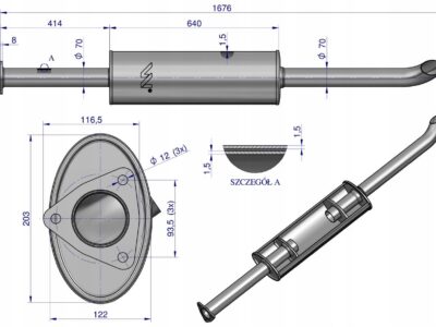 Tłumik TURBO 1676mm 9.8kg C-385 inox gięty wylot Waryński