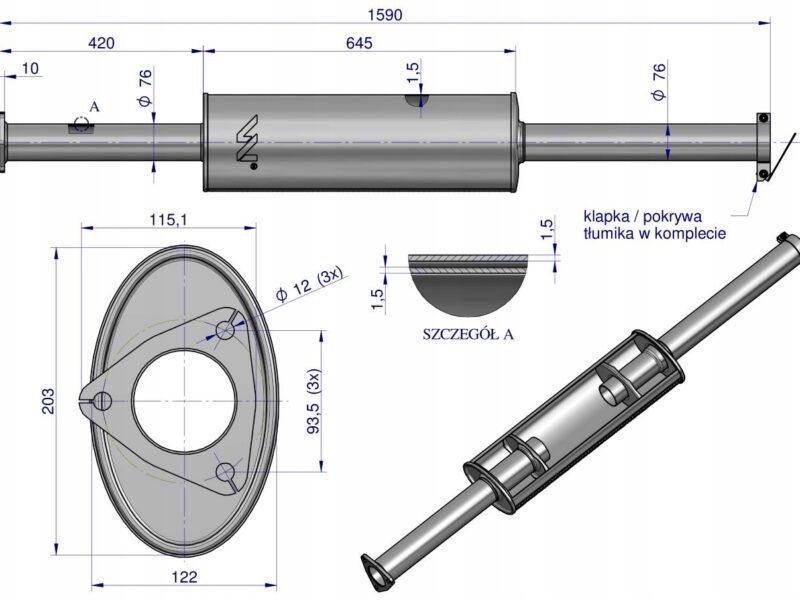 Tłumik TURBO 1676mm 9.8kg C-385 ( prosty) INOX WARYŃSKI