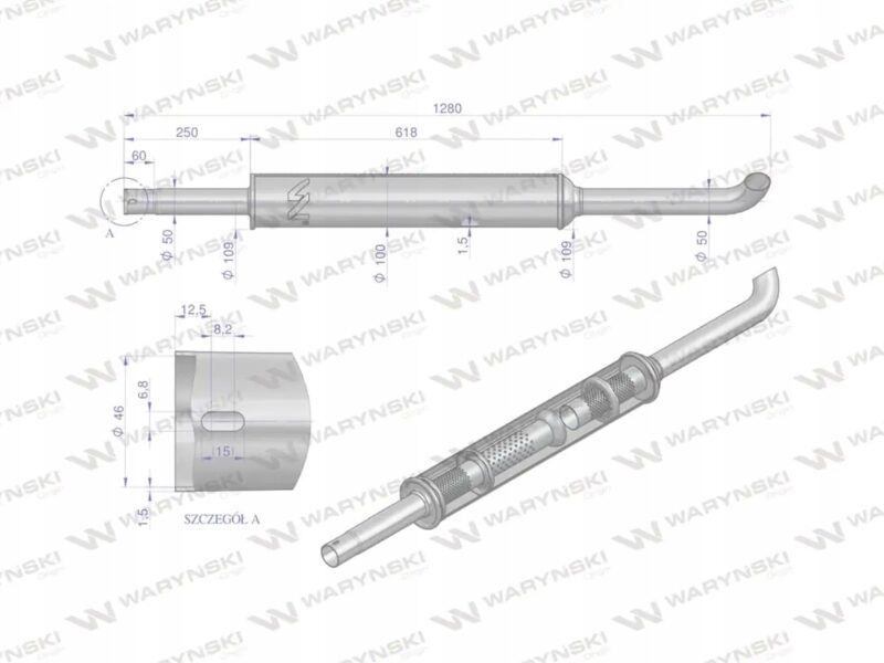 Tłumik okrągły długi 5.4kg 1280mm C-360 INOX WARYŃSKI