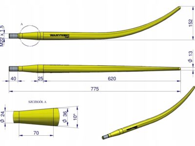 Ząb ładowacza wygięty zamykający L- 780 mm chwytak (krokodyl) Tur WARYŃSKI