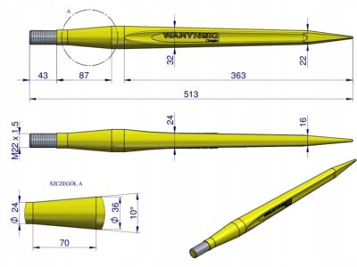 Ząb ładowacza uniwersalny prosty L- 510 mm Tur WARYŃSKI