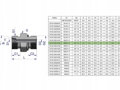 Przyłączka hydrauliczna (odmiana ciężka XGE) BB M20x1.5 12S x 3/8" BSP ED W