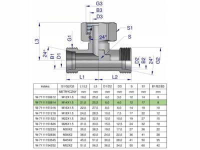 Trójnik hydrauliczny symetryczny metryczny BAB M14x1.5 08L (XEVT) Waryński