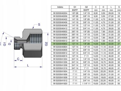 Tulejka różnicowa hydrauliczna calowa AB 1/2"GZ x 1/8"GW BSP Waryński ( spr