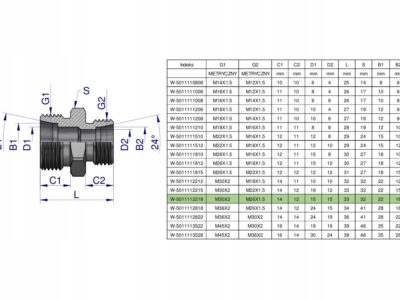 Złączka hydrauliczna redukcyjna metryczna BB M30x2 22L / M26x1.5 18L (XG) W