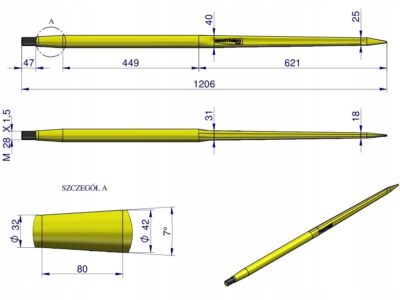 Ząb ładowacza CIĘŻKI uniwersalny prosty L- 1200 mm zastosowanie 5193-51563