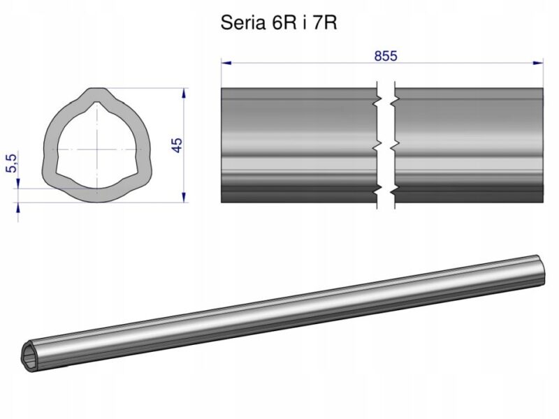 Rura wewnętrzna Seria 6R i 7R do wału 1010 przegubowo-teleskopowego 45x5.5m