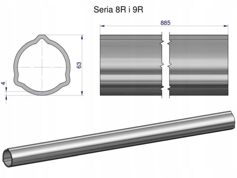 Rura zewnętrzna Seria 8R i 9R do wału 1010 przegubowo-teleskopowego 63x4 mm