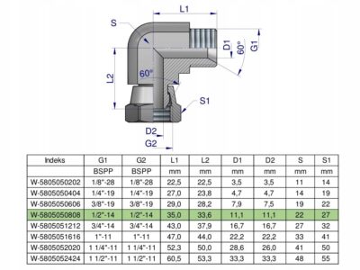 Kolanko hydrauliczne calowe AB 1/2" BSP Waryński