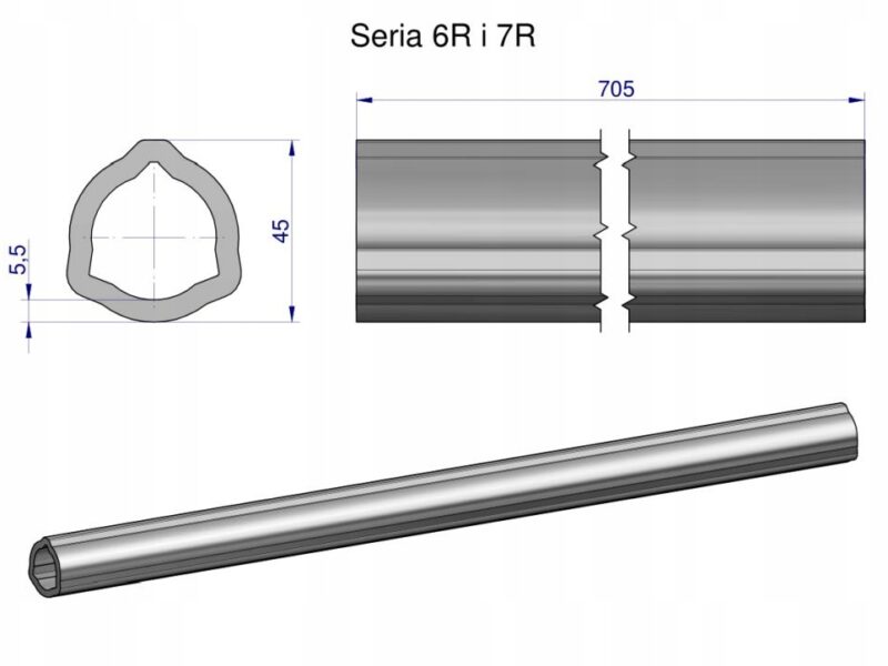 Rura wewnętrzna Seria 6R i 7R do wału 860 przegubowo-teleskopowego 45x5.5mm