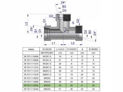 Trójnik hydrauliczny metryczny BBB M45x2 35L (XT) Waryński