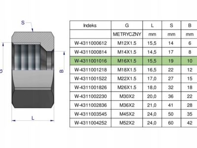 Nakrętka hydrauliczna metryczna (M10L) M16x1.5 10L Waryński ( sprzedawane p