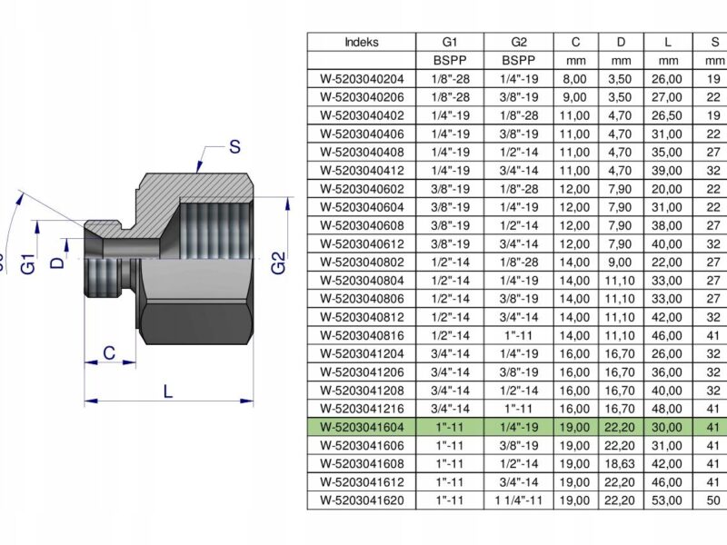 Tulejka różnicowa hydrauliczna calowa AB 1"GZ x 1/4"GW BSP Waryński