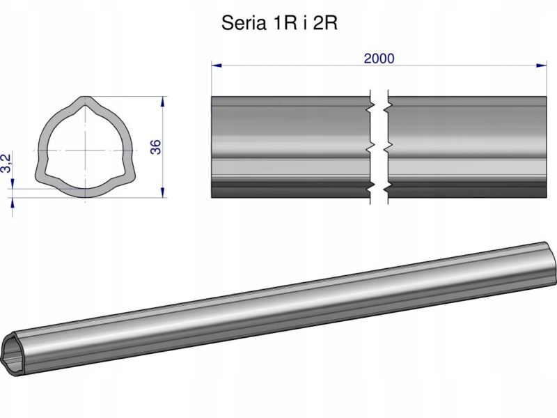 Rura trójkątna wewnętrzna Seria 2R, rura zewnętrzna Seria 1R do wału przegu