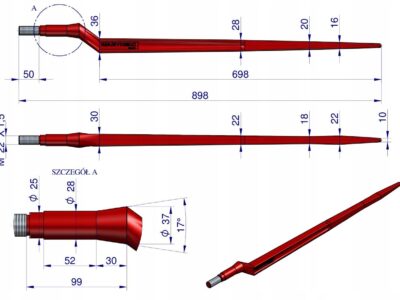 Ząb ładowacza uniwersalny czerwony Z L- 880 mm zastosowanie 5193-FT88N Tur